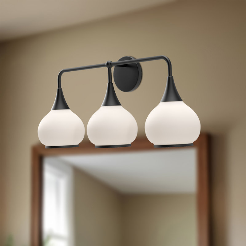 Éclairage pour meuble-lavabo Marsi, Verre opale mat, Noir mat, 3