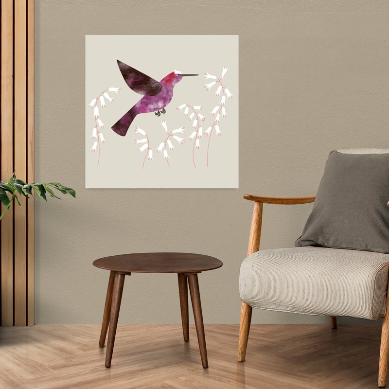 Purple Hummingbird Flight Elegant Modern Hummingbird Bird Flower Nature Wall Art Print, 60.96cm H x 60.96cm W