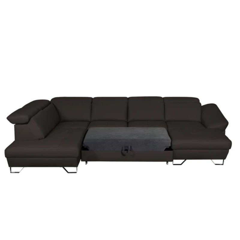 Natron Leather Corner U-form Sofa with Sleeping Function and Storage , Brown, Left Hand Facing