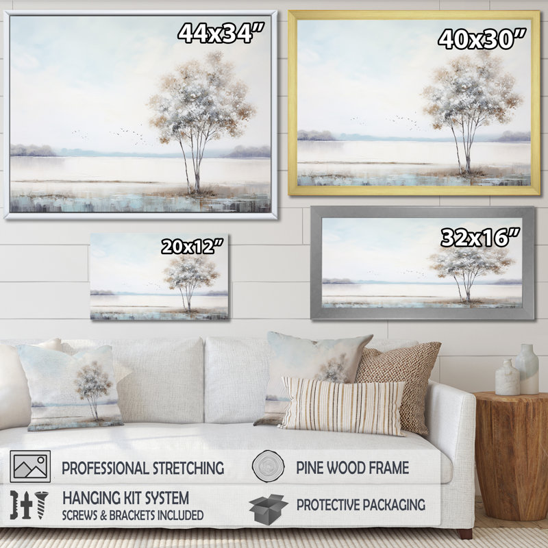 Paysage moderne scandinave silencieux I, H 12 po x l 20 po x P 1 po, Cadre simple noir