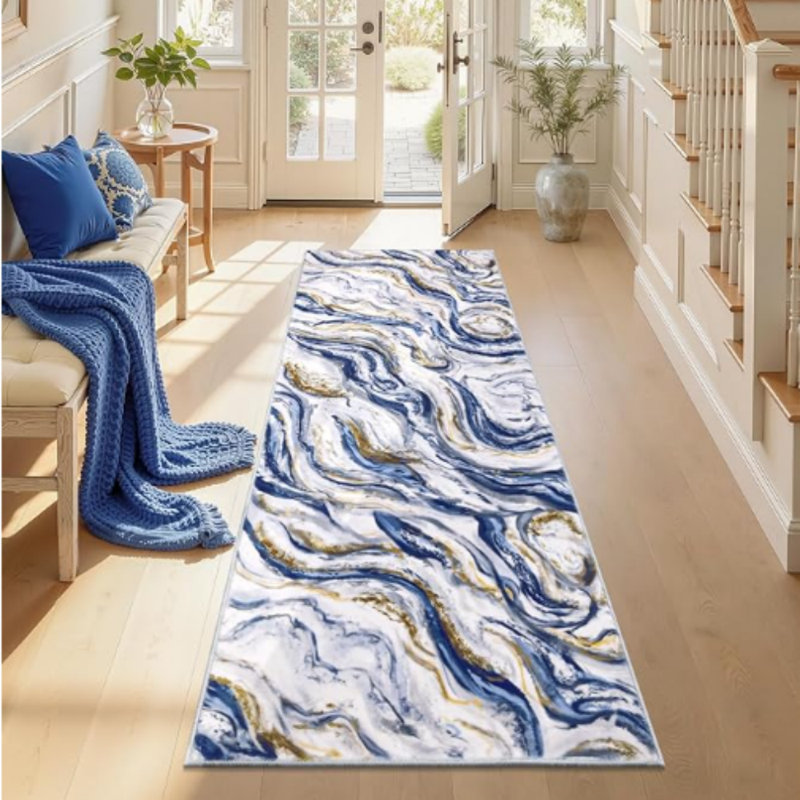 Tapis de cuisine moderne et lavable Ruuner, L 72 po x H 24 po, Blue Abstract