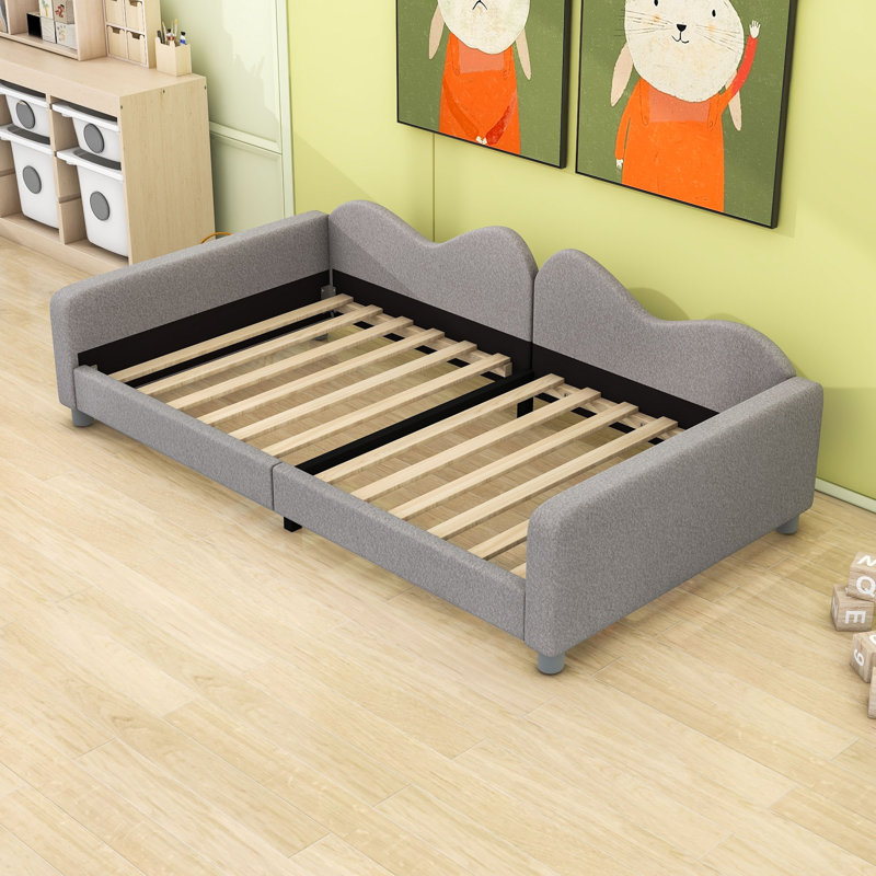 Upholstered Daybed with Cloud-Shaped Backrest, Gray, Full/Double