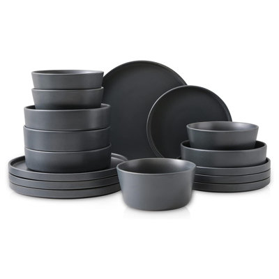 Service de table en grès 16 pièces Stone Lain Celina, service pour 4, gris mat