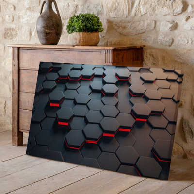 Canvas A Close Up View Of A Sleek Modern Hexagonal Pattern Wall Art Featuring Dark Matte Black Tiles Arranged In A Honeycomb Structure Canvas Wall Art