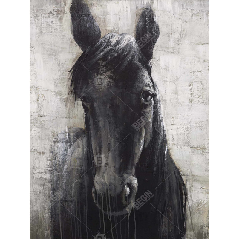 Cheval noir - Art sur toile rustique pour la maison | Art mural équin