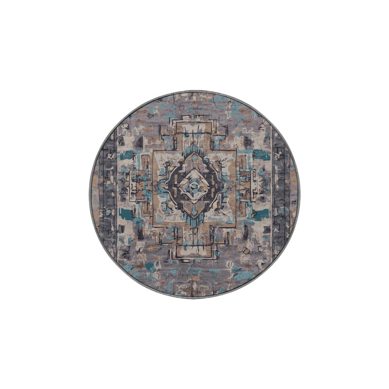 Tapis gris soyeux et moelleux, Rond 8 pi