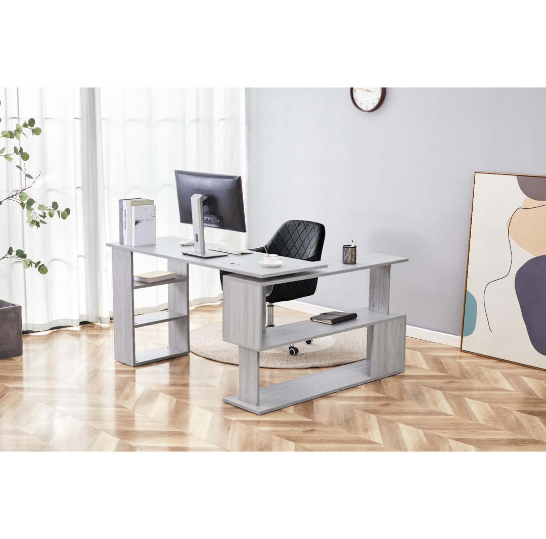 Kosy Koala L Shaped Office Desk with Velvet Upholstered Chair - Grey/Black - Image 5