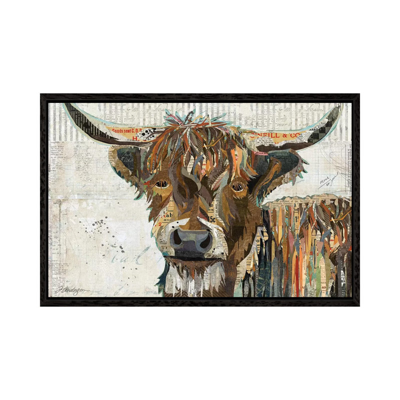 Colourful Highland Cow by Traci Anderson - Print on Canvas, Black Framed, 66.04 cm H x 45.72 cm W
