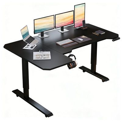 Bureau pour travailler debout en L 59 po à hauteur réglable électrique, structure noire