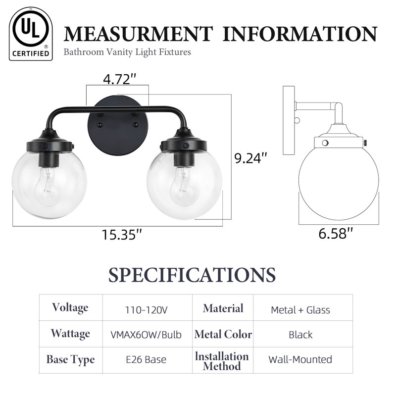 Ardi Black Metal and Glass 2-Light Wall Sconce