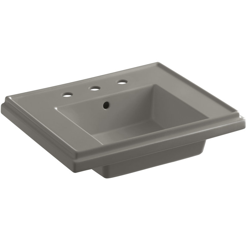Tresham Ceramic 24" Pedestal Bathroom Sink with Overflow, Cashmere, Widespread Faucet