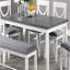 Table de salle à manger 6 pièces, 4 chaises d'appoint et un banc en bois d'hévéa blanc