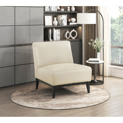 Fauteuil d'appoint en cuir beige de luxe d'une capacité de 300 lb, structure en bois massif et en contreplaqué pour des coussins en mousse haute densité élégants, une structure et un espace de détente limité