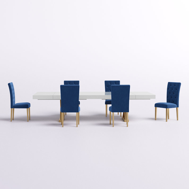 Alexandrie 7 Pieces Double Pedestal Dining Set, Blue/Gold