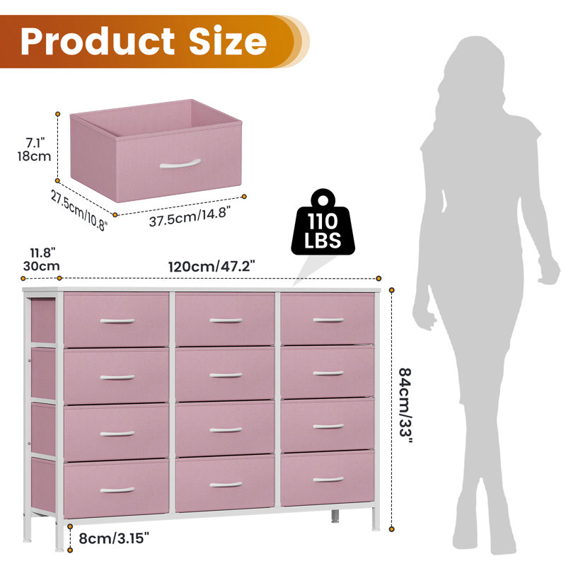 30 cm W Chest of 12 Drawers, Pink