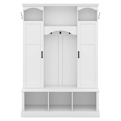 Hall Tree With Bench And Shoe Storage, Hall Tree With Adjustable Shelves, Cabinets, Entryway Organizer With 7 Hooks