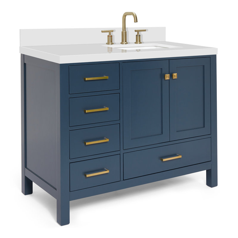 Cambridge 43'' Single Bathroom Vanity with White Quartz Top, Midnight Blue
