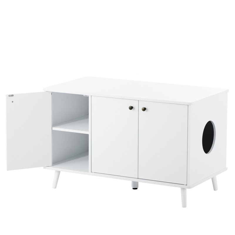 Enceinte de litière, meuble de litière pour chat avec fiche cachée, 3 portes, table de rangement pour salle de bain pour chat