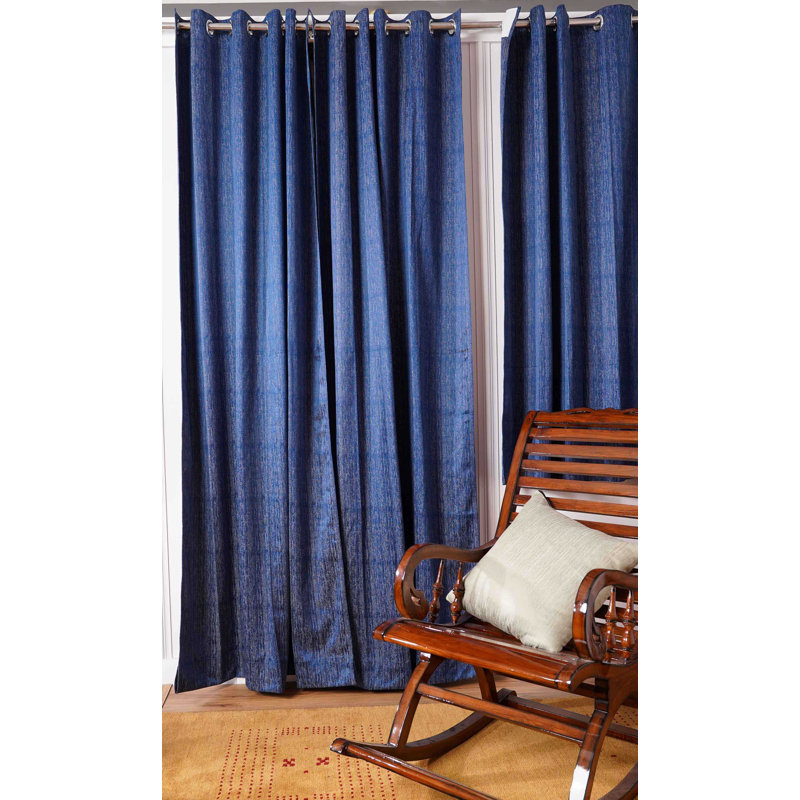 Decorative Grommet 360 GSM Poly Cotton Jacquard Solid Dark Blue 48" x 108" Curtain Set of 2, Dark Blue, 48" W x 108" L