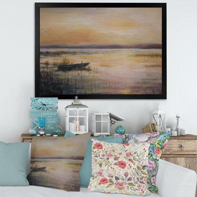 «Pastel Sunset Over The Lake», reproduction sur toile encadrée