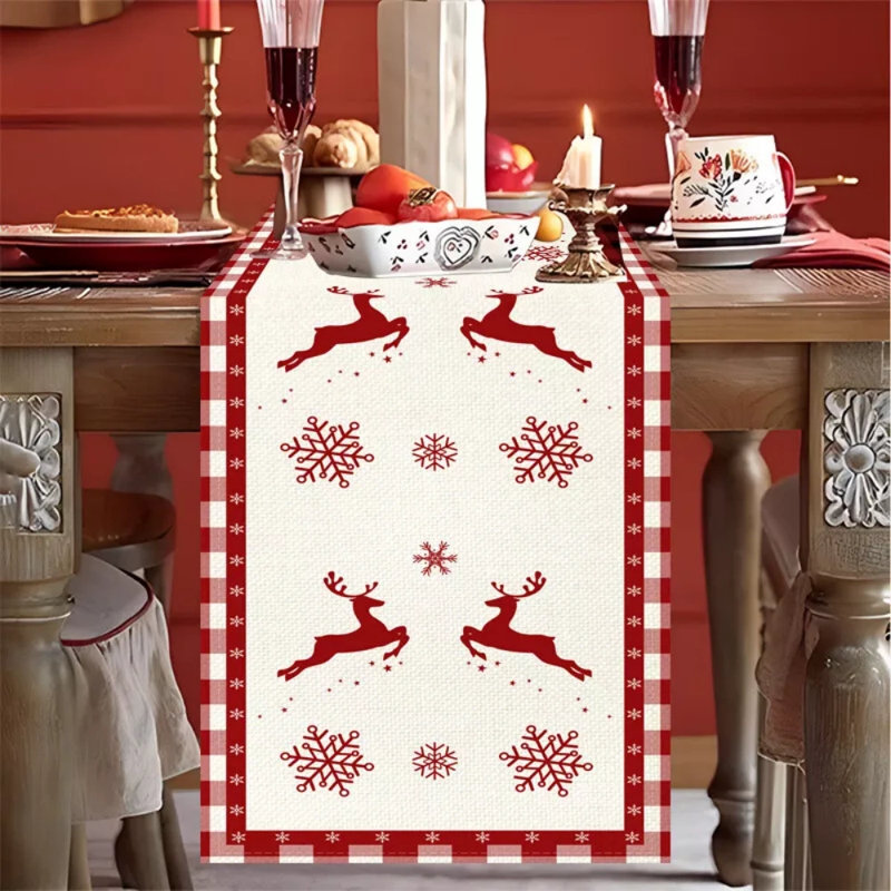 Christmas Table Runner Ornament Kitchen Dining Table Decor Holiday Party Decor Deer