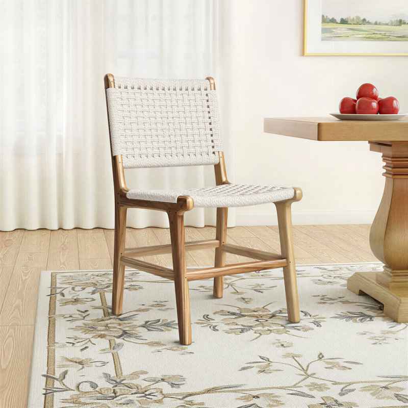 Teak Wood Dining Chair with Handwoven Cotton Rope Seat & Back, Natural