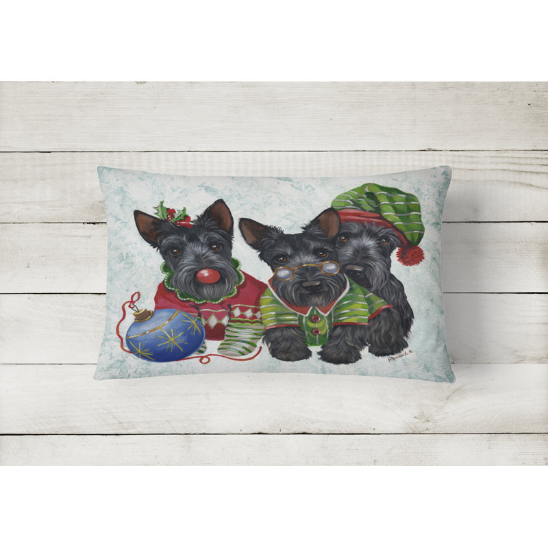 Outdoor Throw Pillow, Scottish Terrier Christmas Elves