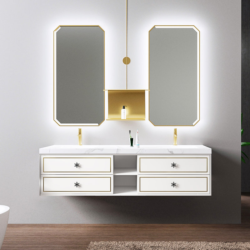 Base de meuble-lavabo flottant 72 po sans plateau, base de meuble-lavabo mural seulement, blanc
