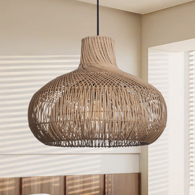 Boho Rattan Pendant Light for Dining Room Kitchen Island Living Room