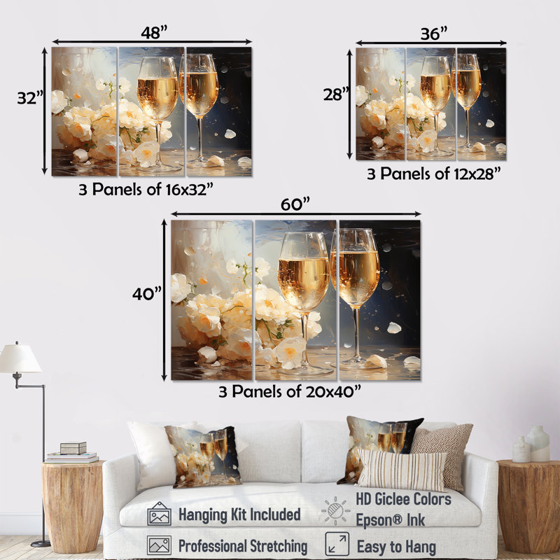 Bulles de fleurs blanches - Champagne, art mural, H 40 po x l 61 po