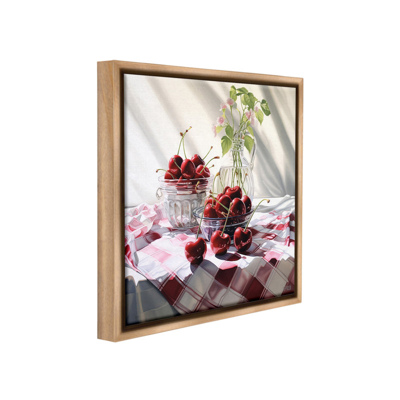 "Cherries and Botanicals" par RB sur toile, Cadre flottant orme Montalcino, H 18 po x l 18 po