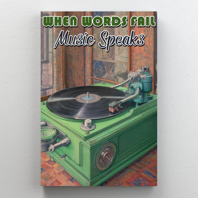 Vinyle, musique, parle sur toile, impression, H 20 po x l 16 po x P 1,25 po