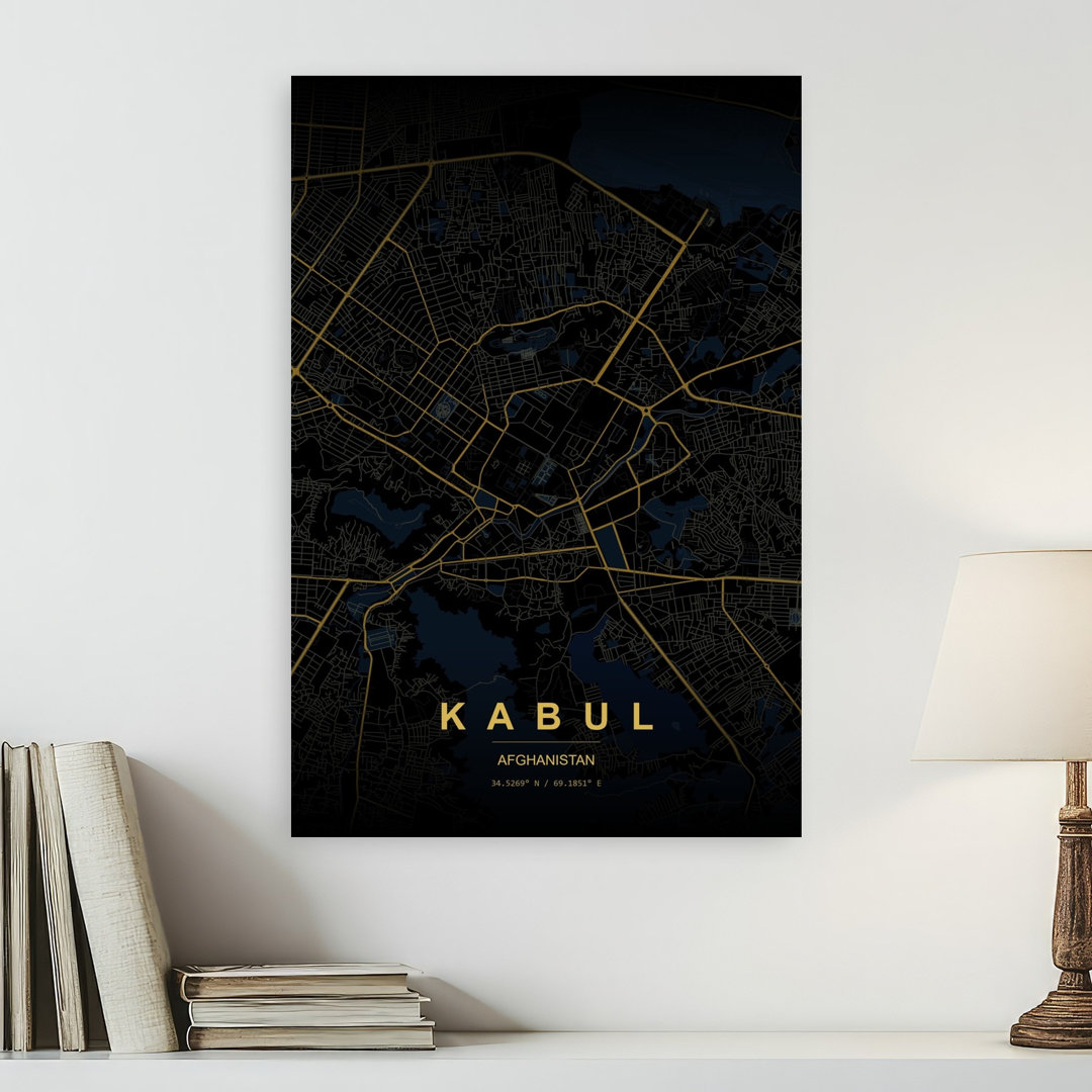Kabul Golden City Map Abstract Minimalist Modern City Wall Art Print