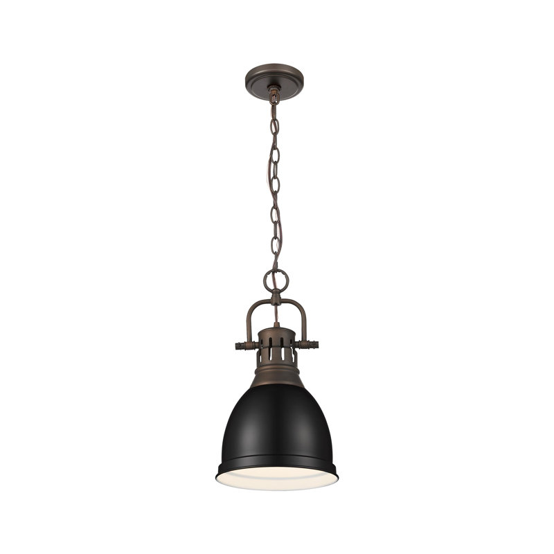 Luminaire suspendu 1 lumière avec chaîne Cajoux, H 8,875 po x l 8,875 po, Noir mat, Bronze huilé