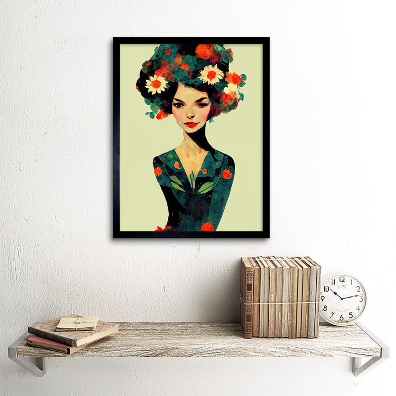 Vintage Floral Female Painting Portrait - Single Picture Frame Print