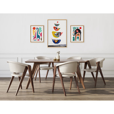 «Family Tree 4 Birds, Giraffe Love and Three Elephants» par Rachel Lee, 3 oiseaux, ensemble d'art mural sur toile encadrée