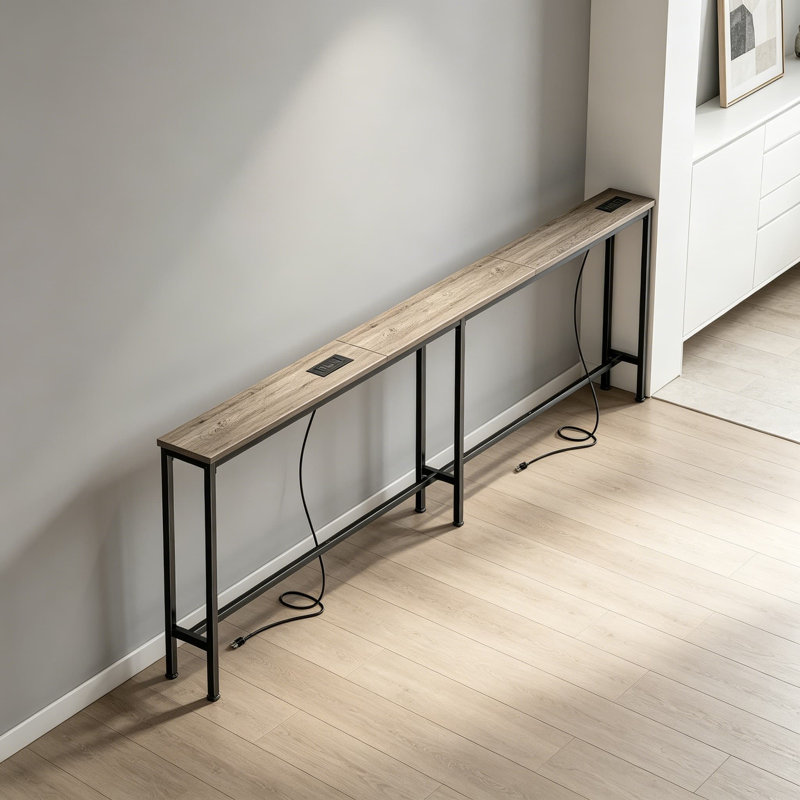 Extra-Long Narrow Console Table With Built-In Power Strips, USB-C Charging, And Storage For Behind Sofa, Entryway, And Small Spaces