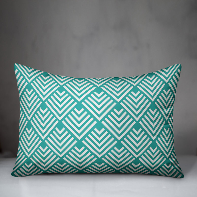  Coussin lombaire intérieur / extérieur Geo Arrow, Polyester / Bourre en polyester, Bleu-vert/Blanc