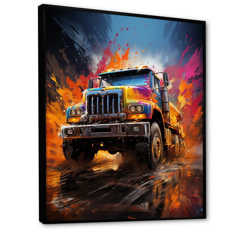«Expressionist Monster Truck Fury I», reproduction d'art sur toile, Cadre flottant noir, H 44 po x l 34 po x P 1,5 po