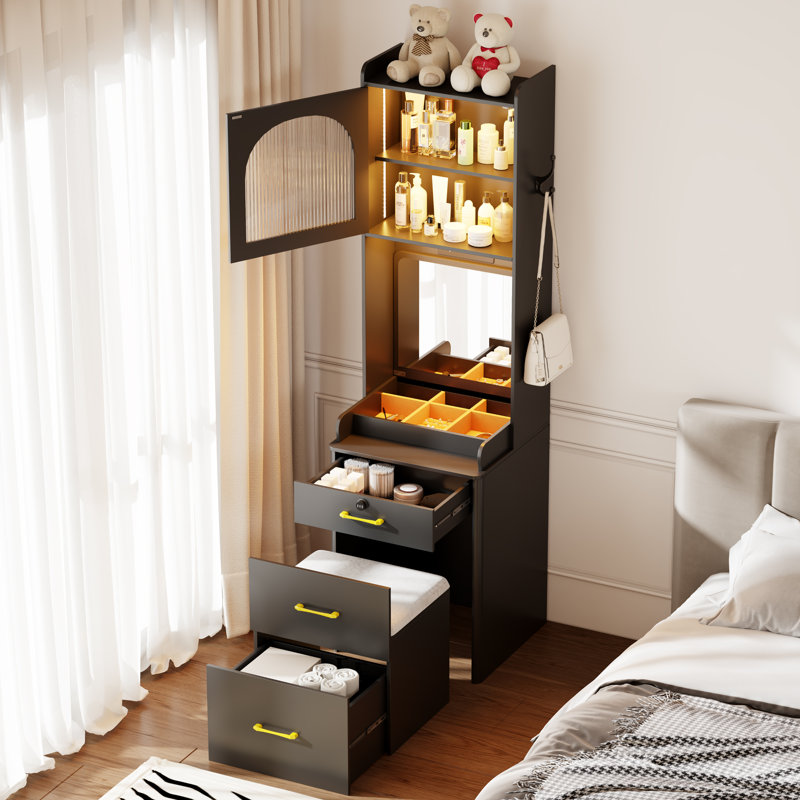 Dressing Table with Mirror, Black