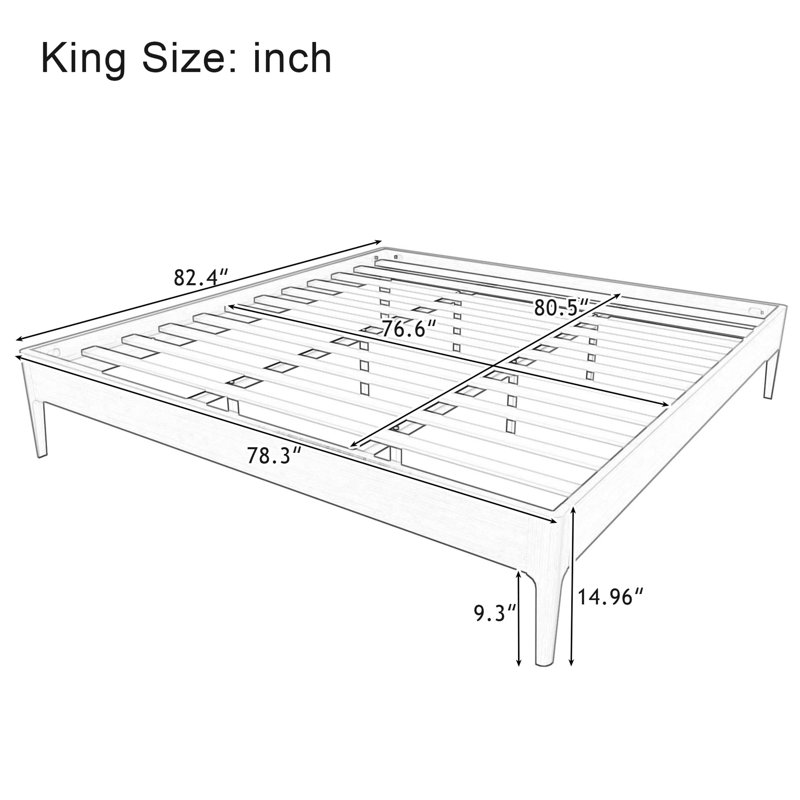 Structure de lit plateforme en bois de bambou sec de 15 pouces de hauteur, avec support en lattes de bois, style moderne et minimaliste, aucun sommier requis, assemblage facile