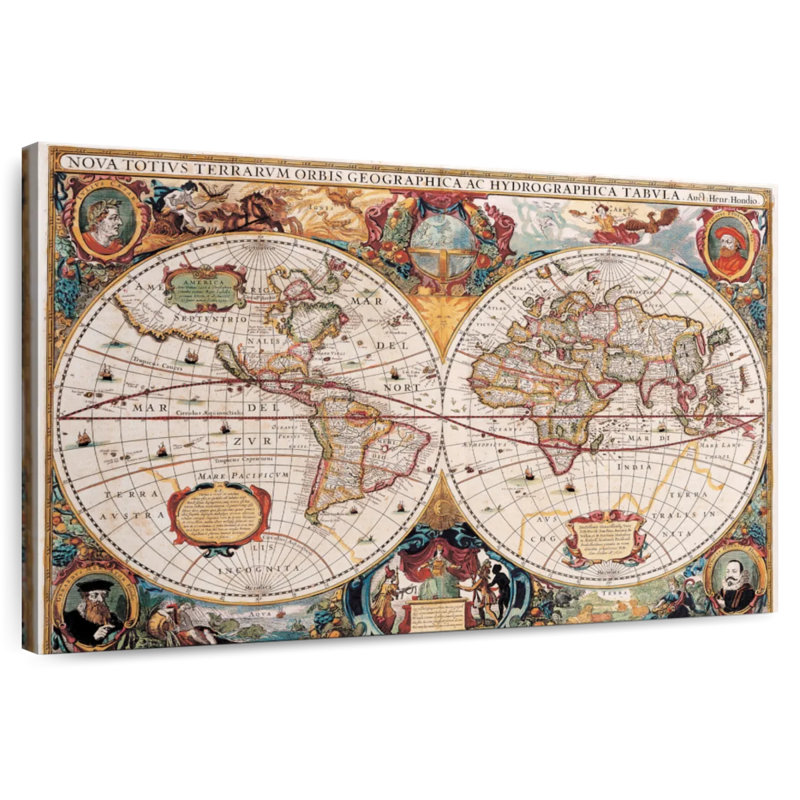 Aliaz Ornate Antique Map, 34" H x 51" W