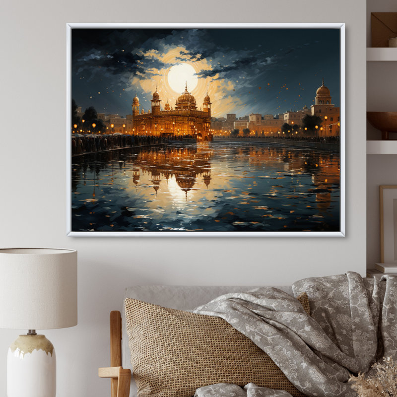 Hinduisim Golden Temple I - Hindouisme, art mural, Cadre flottant blanc, H 34 po x l 44 po x P 1,5 po