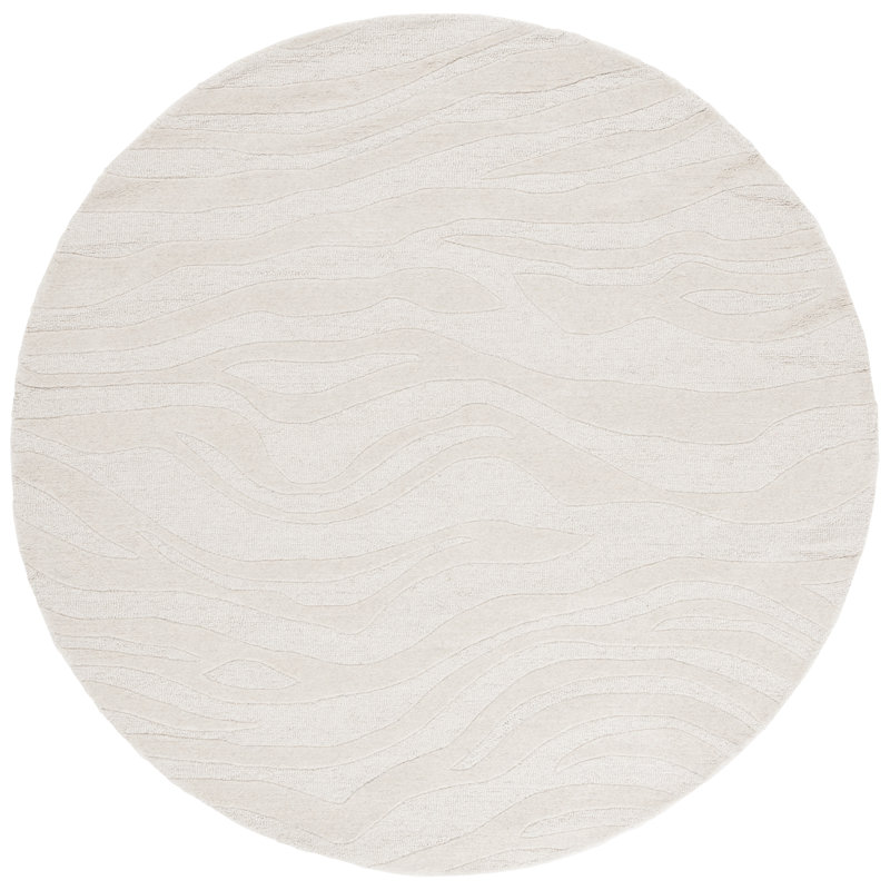 Burleson Abstract Hand Tufted Wool Area Rug in Ivory, Round 6'