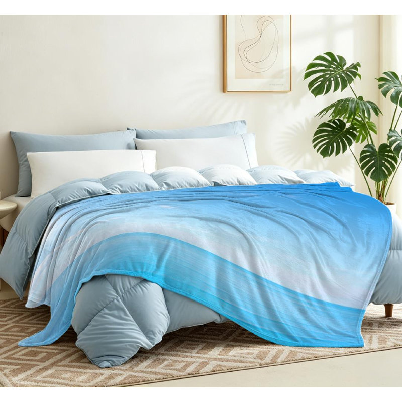 Jeté en flanelle de polaire bleu ultra doux, imprimé soleil simple Sunburst, Jeté 50 po x 60 po