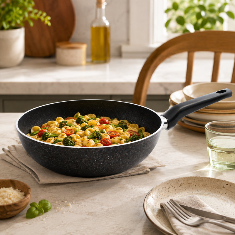 Poêle à frire antiadhésive de 26 cm avec poignée, poêle en granit moucheté de 7 cm de profondeur pour cuisinière à gaz et électrique