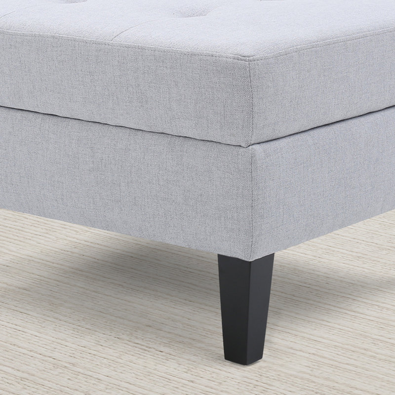 Repose-pieds rectangulaire avec rangement rembourré, Gris clair