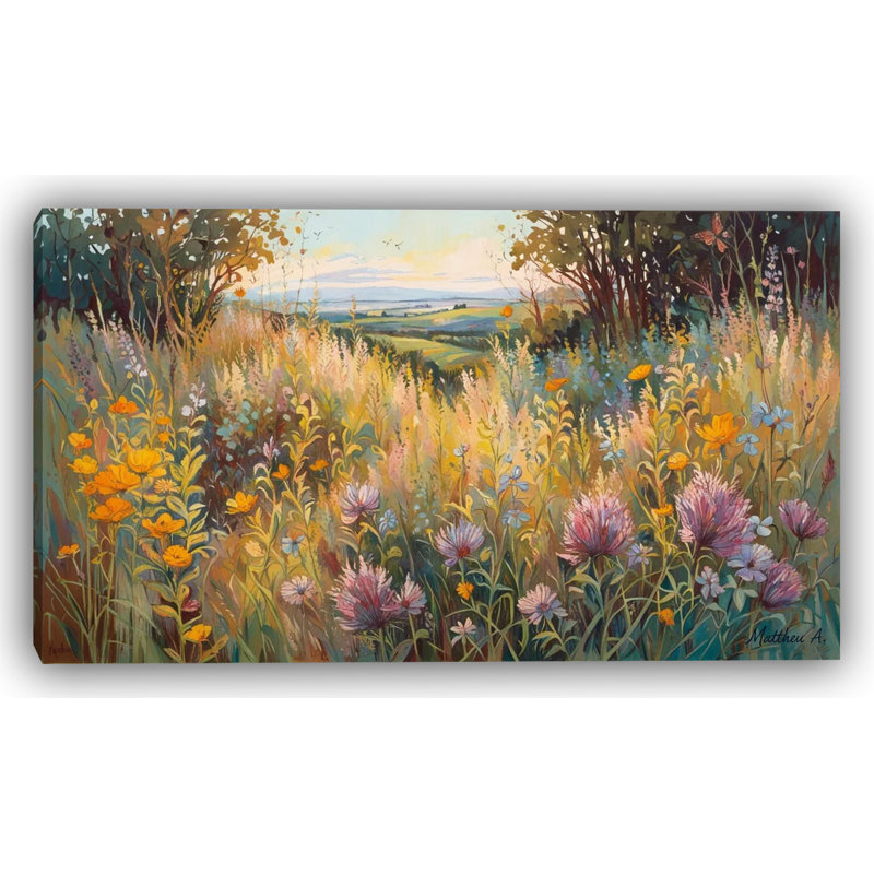 Art doré sur toile Golden Prairie Bloom - Vibrant Meadow, H 24 po x l 42 po