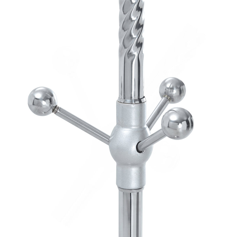 Cintre principal en acier inoxydable peint en aérosol, portemanteau moderne en acier inoxydable argenté, renfort en bois au niveau du support, conception surélevée de 72 pouces avec support amovible