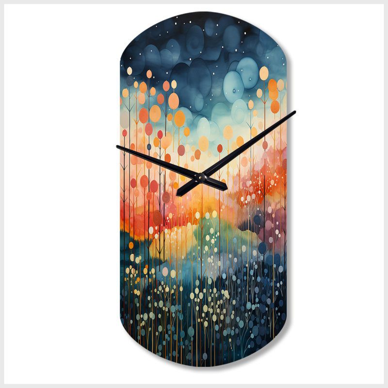 Bleu, rose, Mid Century Abstract Landscape - Mid Century, horloge murale asymétrique moderne, Grand